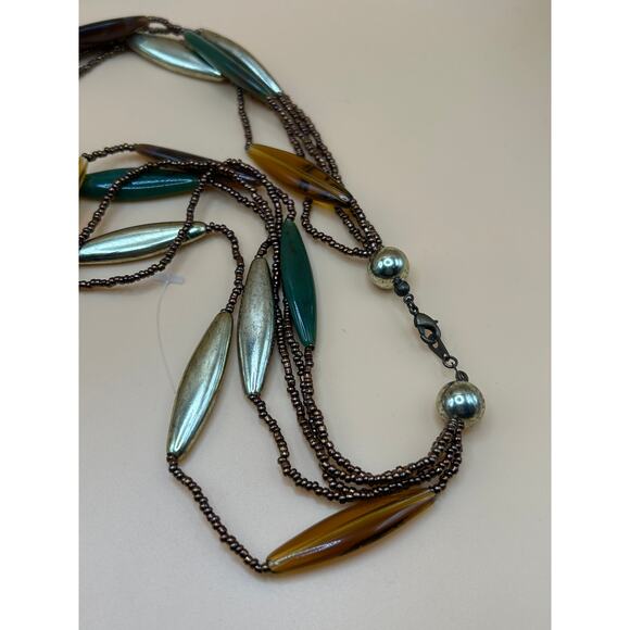 Earth tone beaded multi strand beaded necklace - Picture 3 of 3